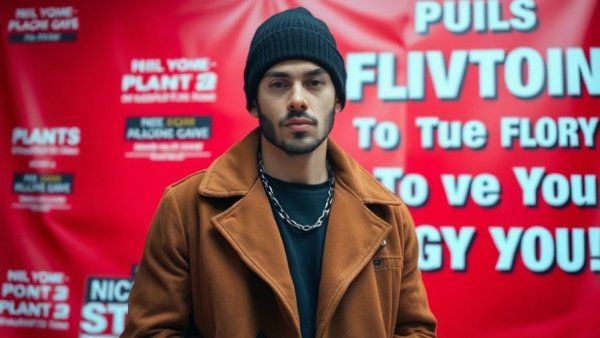 Casual man with a black beanie poses against a red backdrop.