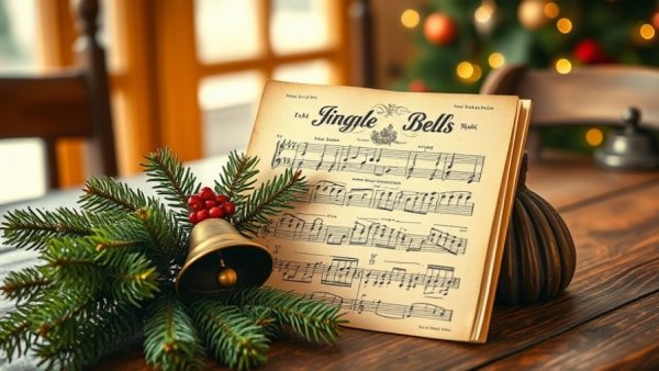 Vintage holiday scene with 'Jingle Bells' sheet music, Origin of Jingle Bells.
