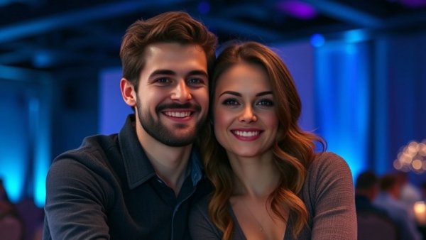 Mark Ballas and wife at event, smiling warmly indoors.