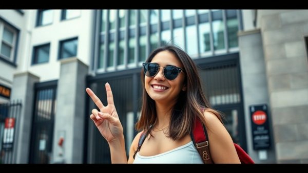 Casual woman smiling and gesturing peace in urban setting, Jodie Sweetin Holiday Wish