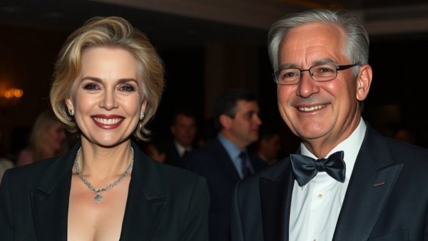 Richard Branson Joan Templeman smiling at an event in elegant attire.