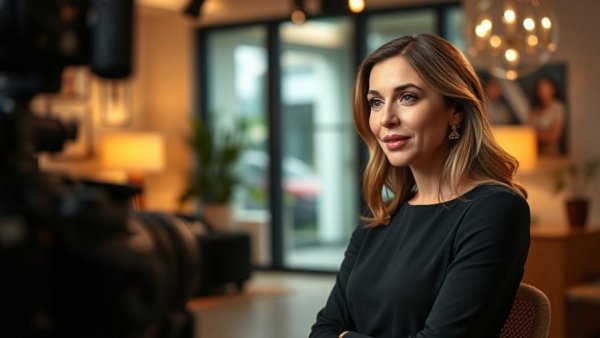 Elegant woman discussing update on Kyle Richards dating in interview setting.