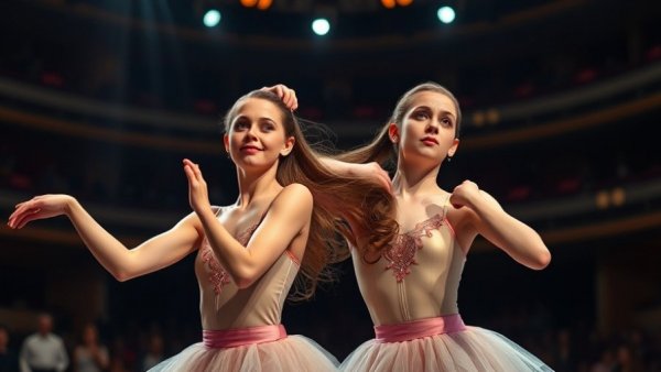 Ballet gone wrong moment with two dancers in a funny situation on stage.