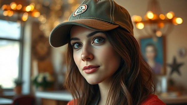 Casual woman indoors wearing a hat with natural lighting.