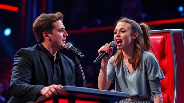 Unforgettable performances on The Voice, singer and judge in action.