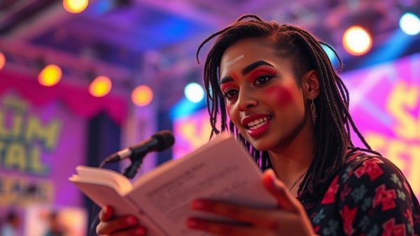 LGBTQ+ support through music festivals - expressive reading on stage.