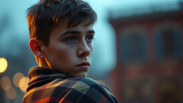 Close-up of a young man wearing a plaid jacket, Se7en streaming.