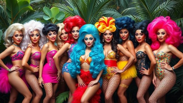 RuPaul's Drag Race Season 18 cast in colorful outfits.