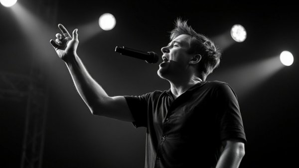 Dynamic monochrome shot of male performer during Kid Cudi Australia tour.