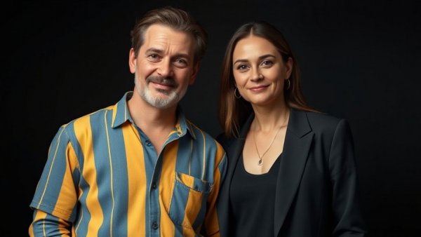 Two people in studio setting, evoking classic rock ballads.