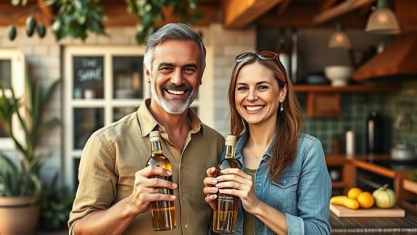 Charming individuals promoting Smash Kitchen Organic Extra Virgin Olive Oil.