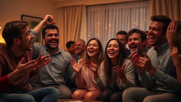 American Idol community sharing reactions in dimly lit living room.