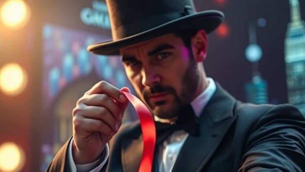 Eric Chien America's Got Talent performance with magic ribbon, focused.