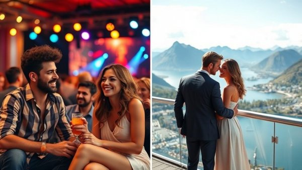 Kyle Cooke and Amanda Batula in casual and formal settings.