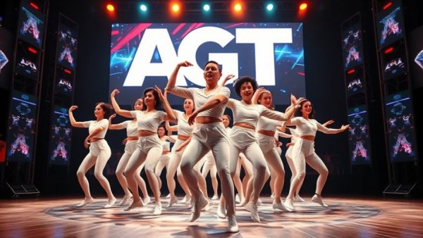 Just Jerk AGT Dance Crew performing on stage with dynamic lighting.