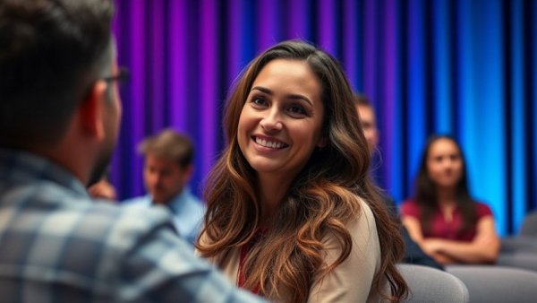 American Idol judge smiling at panel discussion, engaging atmosphere.