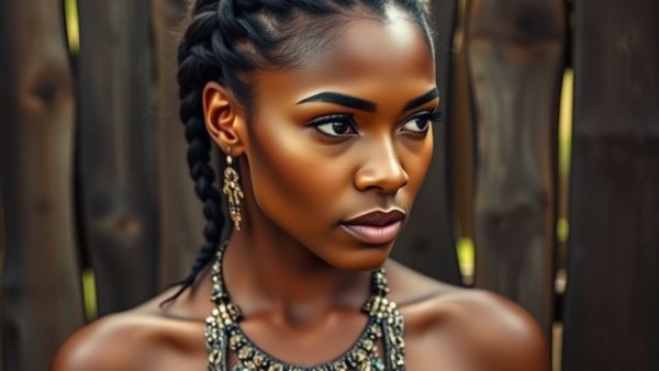 Lila Iké poised in natural setting, highlighting her distinct style.