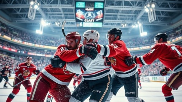 Intense ice hockey match at 2026 event, players in action.