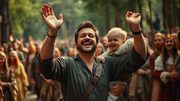 A Knight of the Seven Kingdoms Season 1 Finale joyful medieval celebration scene.