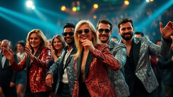 Who Wore It Better: Sparkling jacket style showdown with vibrant lights.