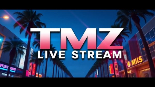 TMZ Live Streaming Updates banner with palm trees and vibrant design.