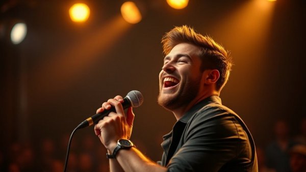 Three-Chair Turn moment with singer on stage in warm lighting.