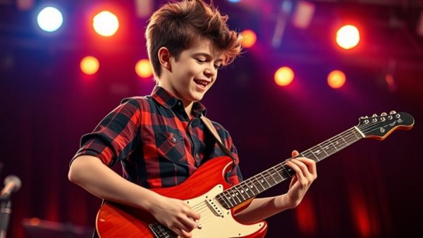 Young Guitarist on AGT showcasing talent on stage.