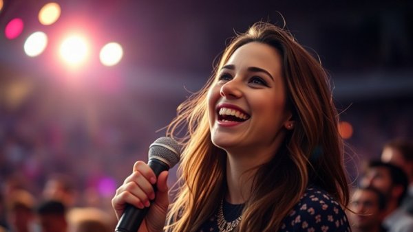 Young singer performing at Hollywood Week American Idol, smiling brightly.