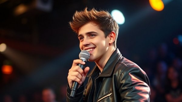 Young singer performing on Hollywood Week American Idol stage.