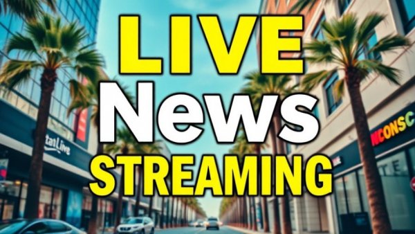 Navigating Streaming Levels: Live news streaming advertisement with palm trees.