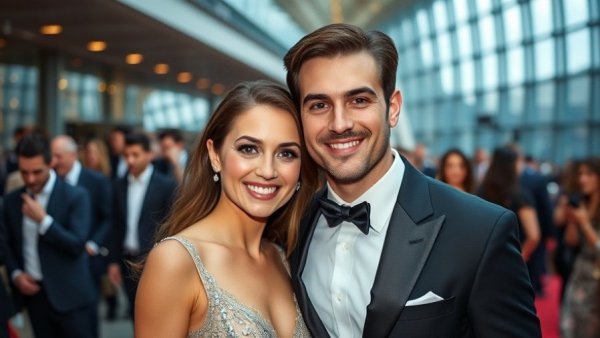 Elegant couple at red carpet event amid dating rumors.