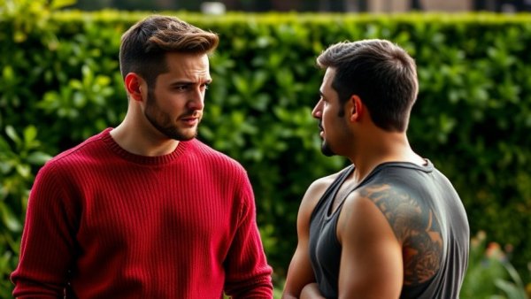 Eric Nam The Traitors: Two men having a serious conversation outdoors.