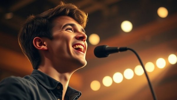 Young singer performing a heartfelt country love song on stage.