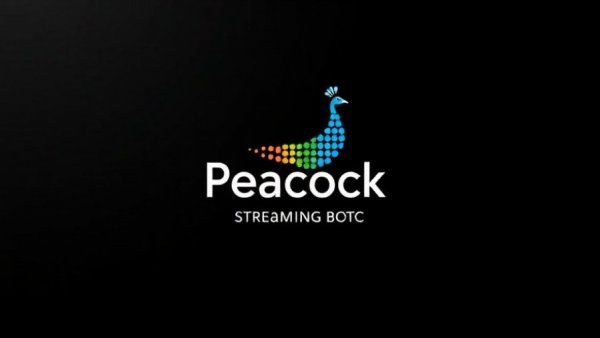 Peacock streaming service logo on black background.