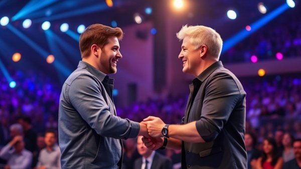 The Voice Knockouts contestants shaking hands on stage.