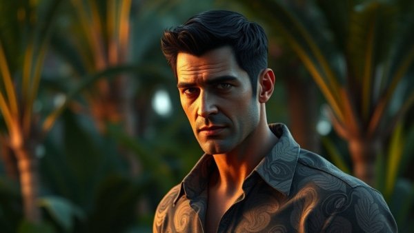GTA 6 character model in tropical setting, PlayStation update.