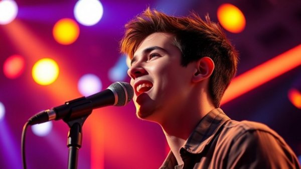 Jordan Smith's blind audition on The Voice stage with vibrant lights.