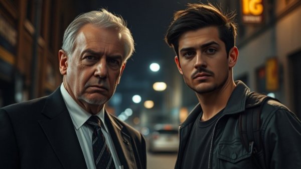 Two men in tense scene from ITV Betrayal Spy Series.