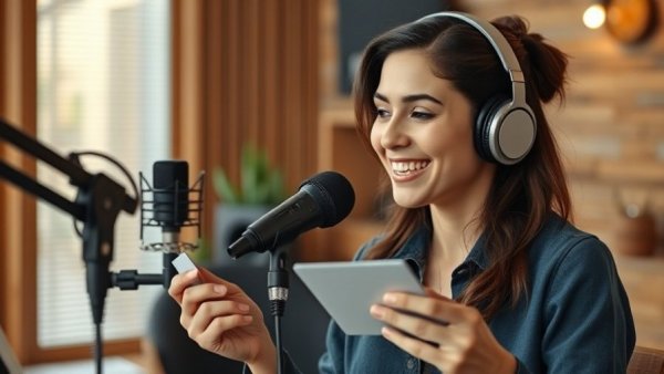 Woman on American Idol Official Podcast speaking into microphone.