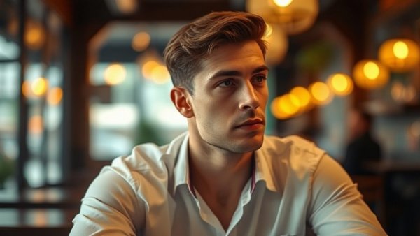 Thoughtful young man in cafe, Euphoria sleeper hit vibe.