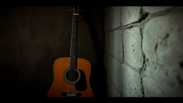 Vintage guitar in prison cell, highlighting music created in American prisons.