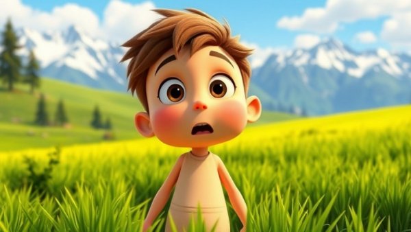 Goro Miyazaki new Ghibli short, character surprised in lush landscape.