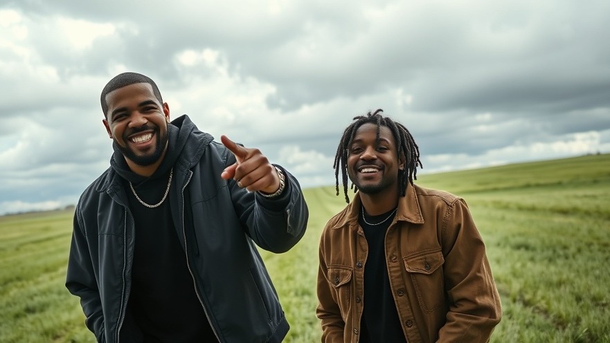 Drake and Kendrick Lamar share a joyful moment, embodying hip-hop rivalries in music competition.
