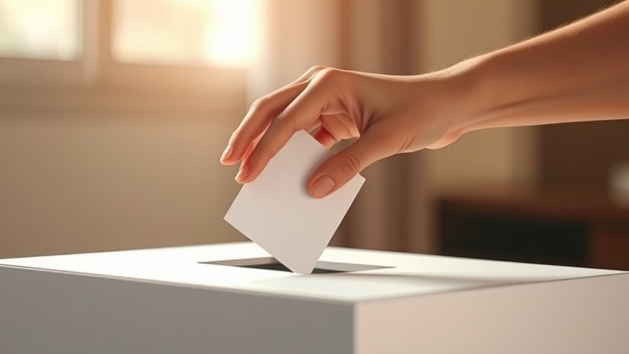 Hand casting vote in a box, highlighting voter fraud incident at Music Victoria Awards.