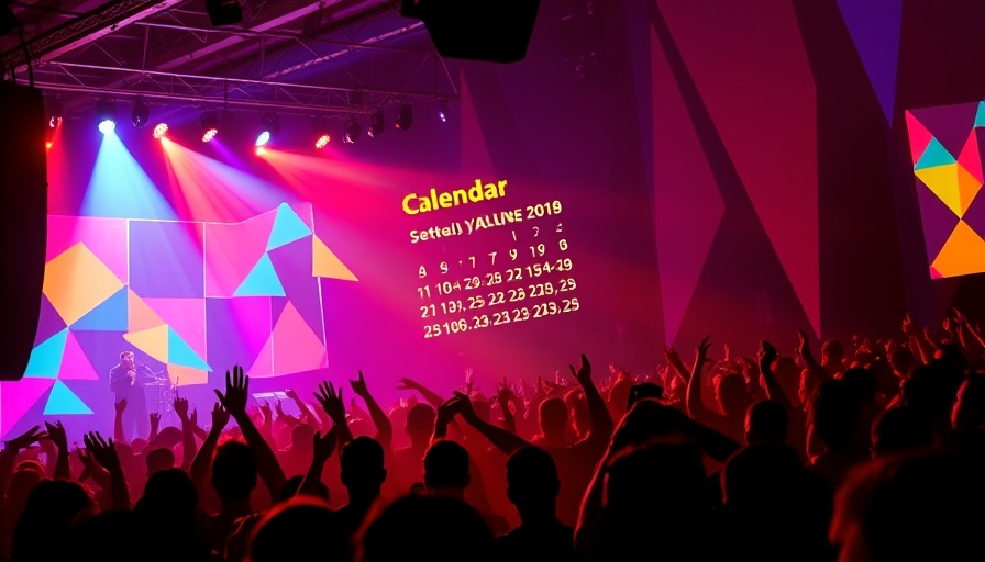 Dynamic calendar collage with music event theme, 2025.