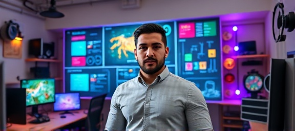 dynamic business innovation, determined expression, presenting a new idea, photorealistic, vibrant startup incubator filled with tech gadgets, highly detailed, interactive smartboards, 6k resolution, vibrant colors, overhead lighting, shot with a 24mm lens.