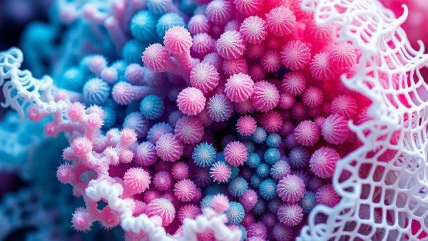 Intricate abstract image of colorful alien life forms resembling coral.