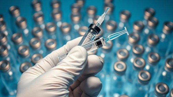 Gloved hand handling vaccine syringe amid empty vials, Moderna vaccine therapy controversy.