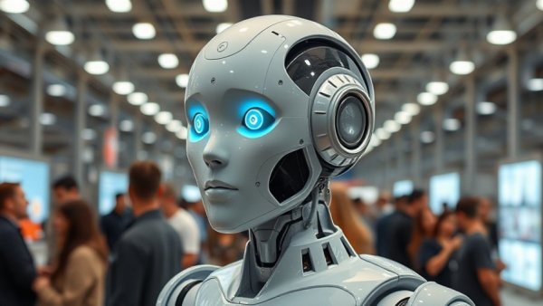 Affordable humanoid robots displayed in a tech exhibition.