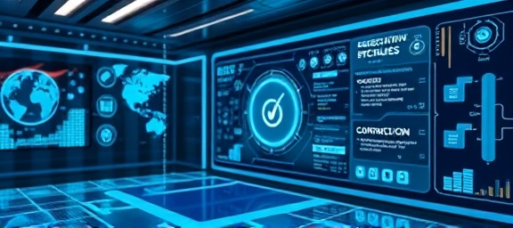 intricate AI connectivity, seamless integration, sharing protocols, photorealistic, futuristic control center with touch screens, highly detailed, responsive elements, 32K clarity, cool blue tones, cinematic lighting, shot with a zoom lens.